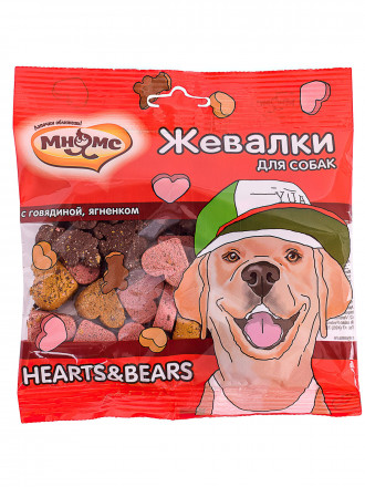 Мнямс лакомство Hearts &amp; Bears жевалки для взрослых собак и щенков с говядиной и ягненком - 150 г