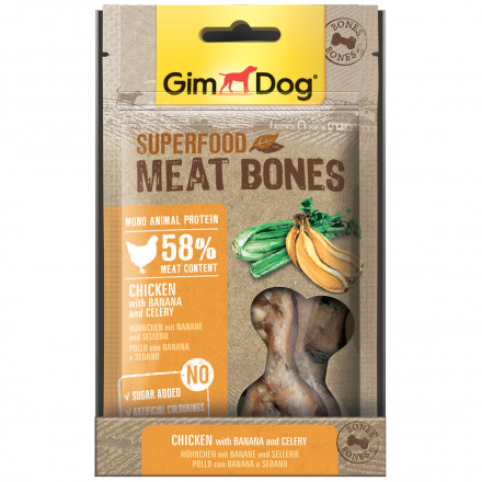 Лакомство GimDog мясные косточки суперфуд для собак из курицы с бананом и сельдереем - 70 г