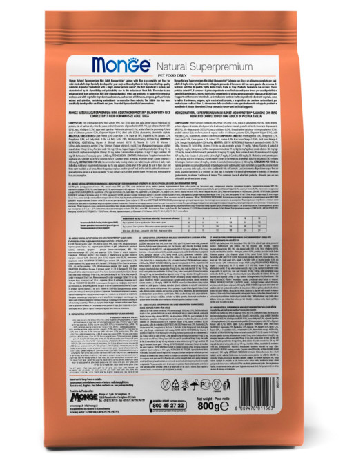 Monge Dog Speciality Mini сухой корм для взрослых собак мелких пород с лососем и рисом 800 г