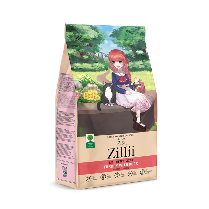 Zillii Light/Sterilized Cat сухой корм для взрослых кошек с избыточным весом и стерилизованных с индейкой и уткой - 2 кг