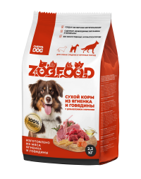 ZOOFOOD полнорационный сухой корм для собак средних и крупных пород с ягненком, говядиной и морковью - 2,2 кг