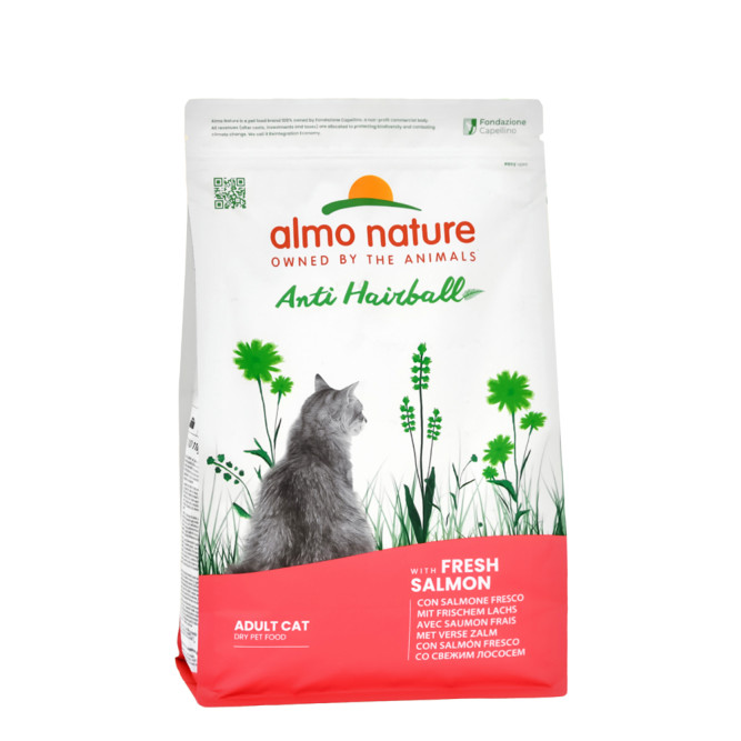 Almo Nature Hairball сухой корм для взрослых кошек для выведения комочков шерсти из желудка, со свежим лососем - 2 кг
