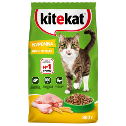 Kitekat сухой корм для взрослых кошек с аппетитной курочкой - 800 г
