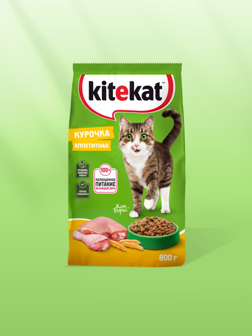 Kitekat сухой корм для взрослых кошек с аппетитной курочкой - 800 г