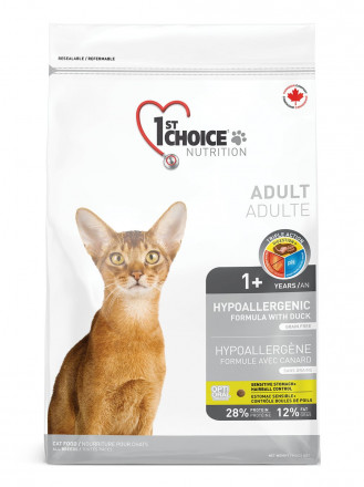 Бридер 1st Choice Hypoallergenic сухой беззерновой корм для взрослых кошек при аллергии с уткой и картофелем - 20 кг
