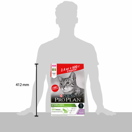 Pro Plan Sterilised Optirenal сухой корм для взрослых стерилизованных кошек с индейкой - 2,4 кг + 600 г в подарок
