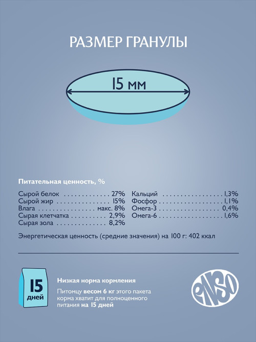 ENSO Dog Formula Monoprotein сухой корм для взрослых собак средних и крупных пород со свежей белой рыбой и добавлением брокколи - 10 кг