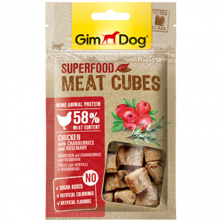 Лакомство GimDog мясные кубики суперфуд для собак из курицы с клюквой и розмарином - 40 г