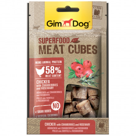 Лакомство GimDog мясные кубики суперфуд для собак из курицы с клюквой и розмарином - 40 г
