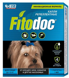 АВЗ FITODOC капли репеллентные для собак весом до 10 кг от клещей, блох, комаров и других насекомых - 1 пипетка по 1 мл
