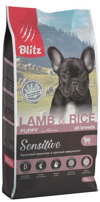 Blitz Puppy Lamb&amp;Rice All Breeds Sensitive сухой корм для щенков всех пород с чувствительным пищеварением, с ягненком и рисом - 1,8 кг