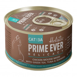 Prime Ever Delicacy мусс для взрослых кошек с цыпленком, тунцом, зеленым чаем и водорослями - 80 г  х 24 шт