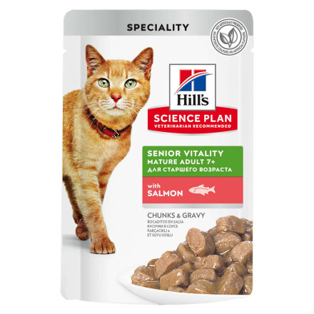 Hills Science Plan Senior Vitality влажный корм для пожилых кошек с лососем, в паучах - 85 г x 12 шт