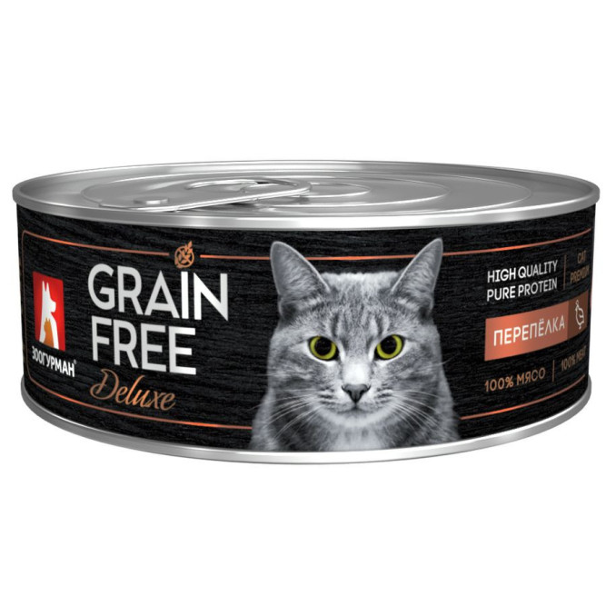 Зоогурман Grain Free Deluxe влажный корм для взрослых кошек, с перепелкой - 100 г x 12 шт
