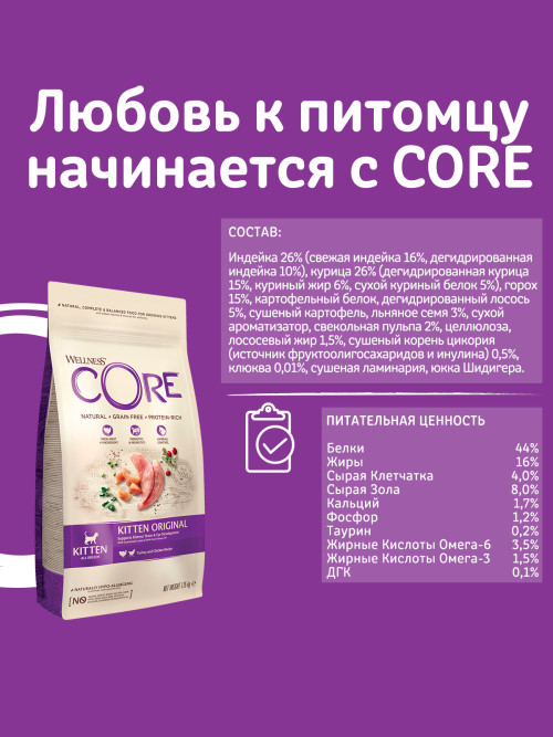 Wellness Core сухой корм для котят с индейкой 300 г