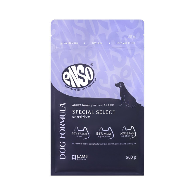 ENSO Dog Formula Special Select сухой корм для взрослых собак средних и крупных пород со свежим ягненком и добавлением томата - 800 г