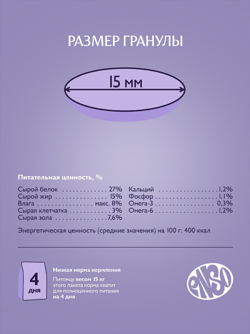 ENSO Dog Formula Special Select сухой корм для взрослых собак средних и крупных пород со свежим ягненком и добавлением томата - 800 г