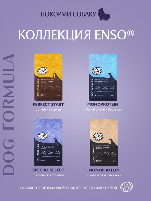 ENSO Dog Formula Special Select сухой корм для взрослых собак средних и крупных пород со свежим ягненком и добавлением томата - 800 г