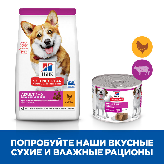 Hills Science Plan Small&amp;Mini влажный корм для взрослых собак мелких пород, с говядиной, в консервах - 200 г x 6 шт