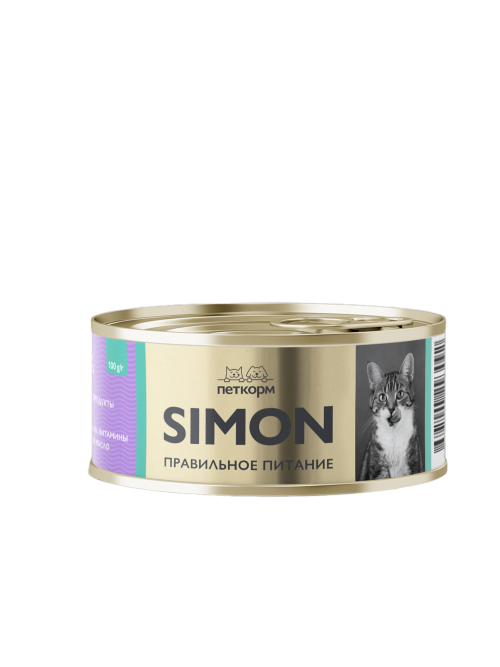 Simon влажный корм для взрослых кошек, паштет с кроликом и фасолью, в консервах - 100 г х 16 шт