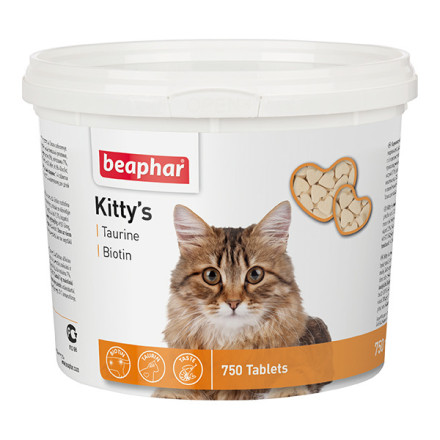 Beaphar Kittys витаминизированное лакомство-сердечки для кошек с таурином и биотином - 750 таблеток