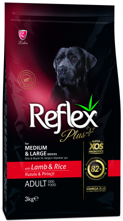 Reflex Plus Medium Large Breed Adult Dog Food Lamb and Rice сухой корм для собак средних и крупных пород, с ягненком и рисом - 3 кг