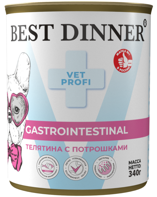 Best Dinner Exclusive Gastro Intestinal консервы для собак при проблемах пищеварения паштет с телятиной и потрошками - 340 г х 6 шт