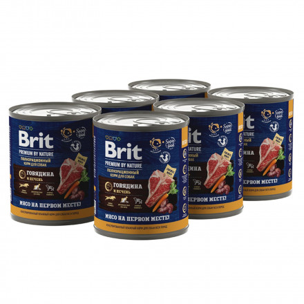 Brit Premium by Nature консервы для взрослых собак всех пород с говядиной и печенью - 850 г х 6 шт