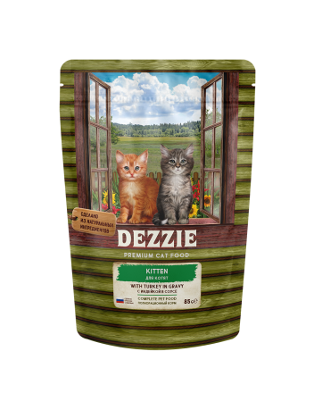 Dezzie Kitten Turkey влажный корм для котят с индейкой в соусе, в паучах - 85 г х 12 шт