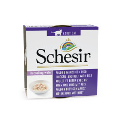 Schesir Cat Adult влажный корм для взрослых кошек с цыпленком, говядиной и рисом в консервах - 85 г х 14 шт