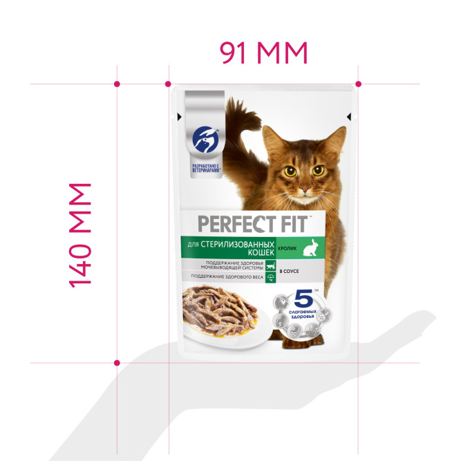 Perfect Fit влажный корм для стерилизованных кошек с кроликом в соусе, в паучах - 75 г х 28 шт