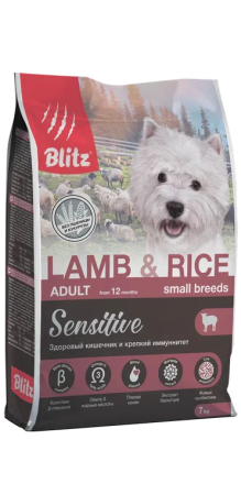 Blitz Adult Small Breeds Lamb&amp;Rice Sensitive сухой корм для взрослых собак мелких пород с чувствительным пищеварением, с ягненком и рисом - 500 г