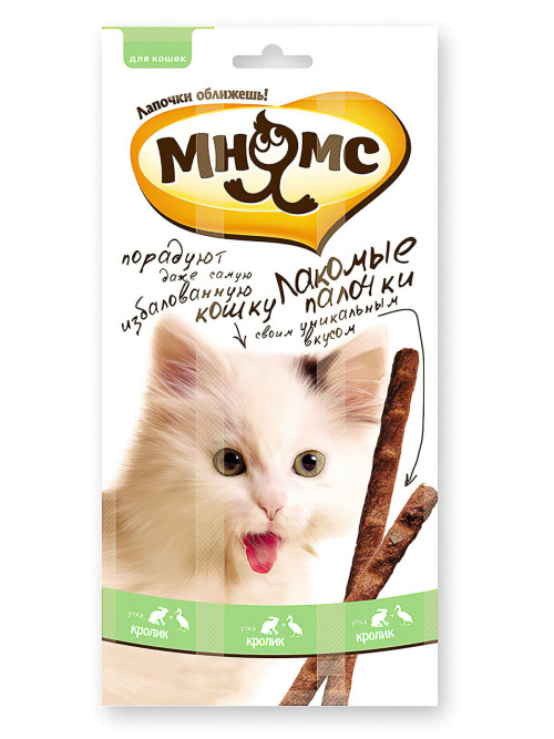Мнямс лакомые палочки для кошек с уткой и кроликом - 13,5 см 3х5 г (1 шт)