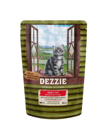 Dezzie Adult Cat Duck&amp;Liver влажный корм для взрослых кошек с уткой и печенью в соусе, в паучах - 85 г х 12 шт