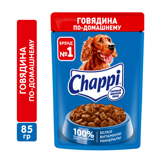 Chappi влажный корм для взрослых собак с говядиной по-домашнему, в паучах - 85 г х 28 шт
