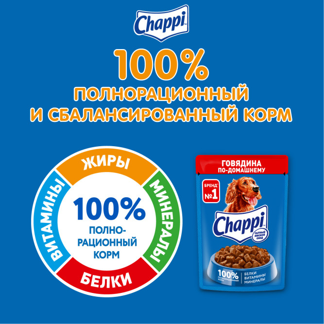 Chappi влажный корм для взрослых собак с говядиной по-домашнему, в паучах - 85 г х 28 шт