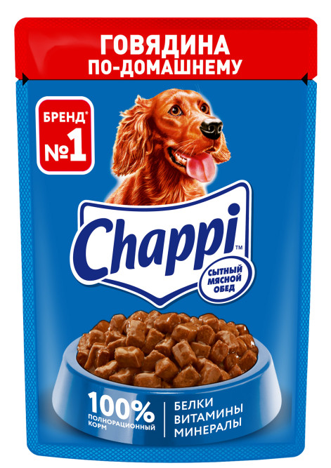 Chappi влажный корм для взрослых собак с говядиной по-домашнему, в паучах - 85 г х 28 шт