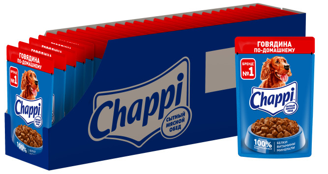 Chappi влажный корм для взрослых собак с говядиной по-домашнему, в паучах - 85 г х 28 шт