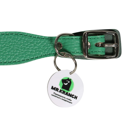 Mr.Kranch ошейник для собак из натуральной кожи с QR-адресником, 38-45 см, зеленый
