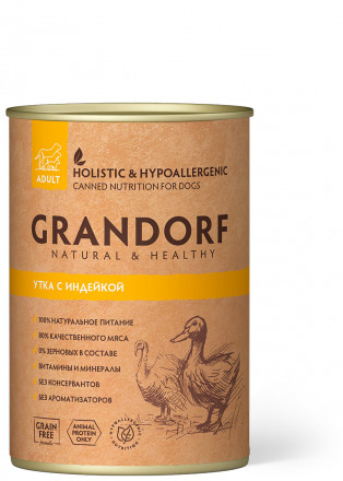 Grandorf duck With Turkey влажный корм для собак всех пород, утка с индейкой - 400 г