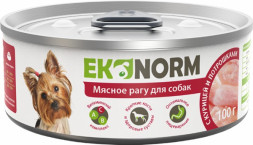 EKONORM влажный корм для взрослых собак, мясное рагу с курицей и потрошками, в консервах - 100 г х 24 шт