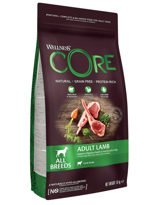 Wellness Core сухой корм для взрослых собак всех пород с ягненком и яблоком 1,8 кг