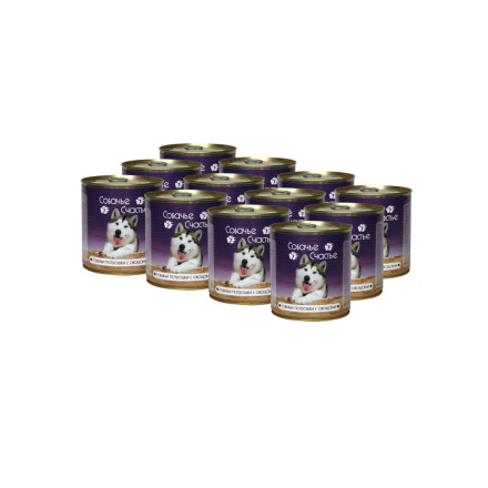 Собачье Счастье влажный корм для собак с говяжьими потрошками и овощами, в консервах - 750 г х 12 шт
