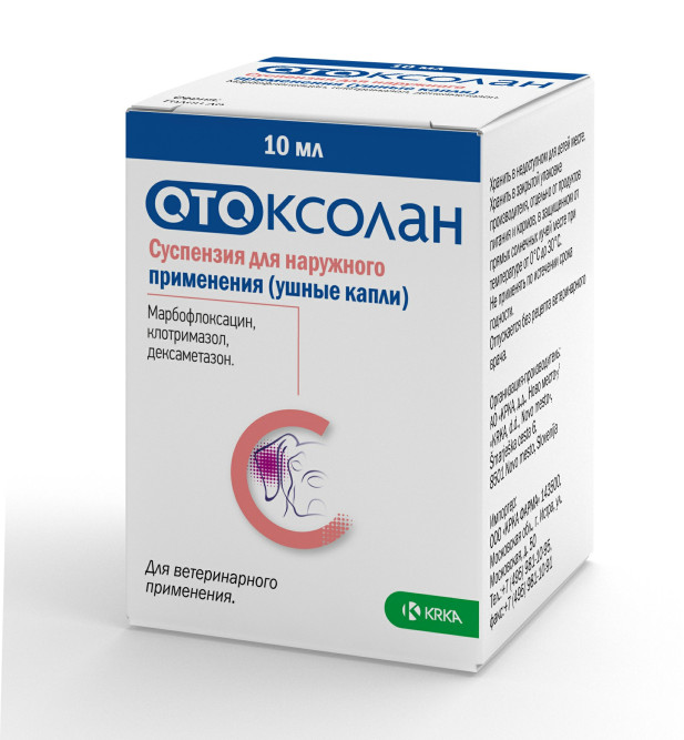 Отоксолан ушные капли для лечения отита бактериальной и грибковой этиологии у собак - 10 мл