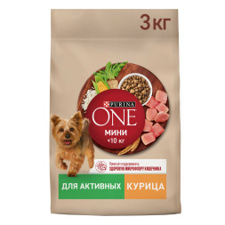 Purina One Мини сухой корм для активных взрослых собак мелких пород, с высоким содержанием курицы и рисом - 3 кг
