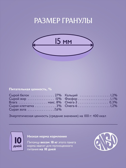 ENSO Dog Formula Special Select сухой корм для взрослых собак средних и крупных пород со свежим ягненком и добавлением томата - 10 кг