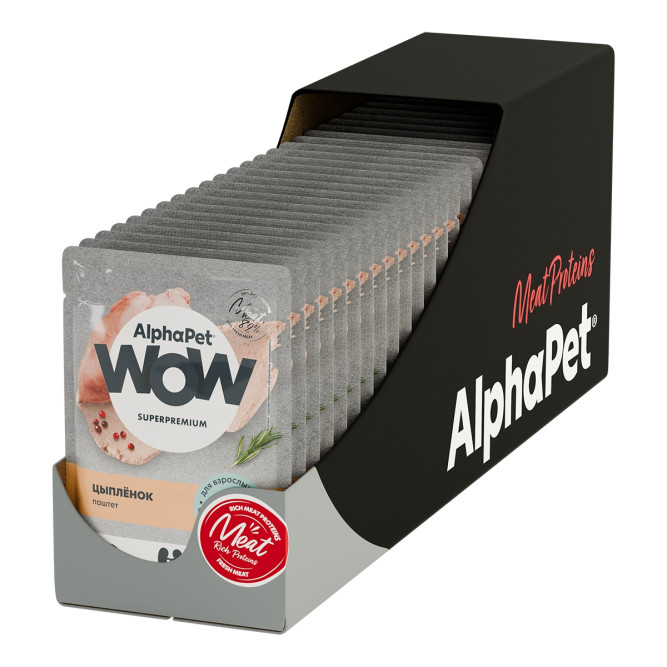 AlphaPet WOW Superpremium влажный корм для взрослых стерилизованных кошек, паштет с цыпленком, в паучах - 85 г х 28 шт