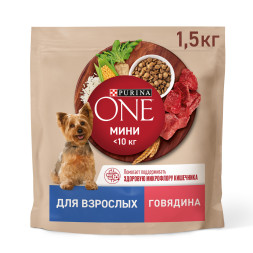 Purina ONE Мини сухой корм для собак мелких пород с говядиной и рисом - 1,5 кг