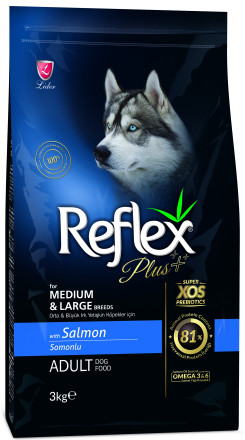 Reflex Plus Medium Large Breed Adult Dog Food Salmon сухой корм для собак средних и крупных пород, с лососем - 3 кг