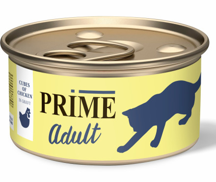 Prime влажный корм для взрослых кошек Курица кусочки в соусе, в консервах - 75 г х 24 шт